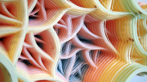 Patiflasmic Flamungle Gestation Movement #5, Hand cut paper and acrylic on panel, 24" x 24" x 7"    2014